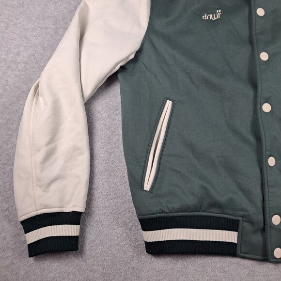 Zara DNWR Varsity Bomber Jacket Mens L Green White Embroidered Snap Up Panda - Picture 4 of 14